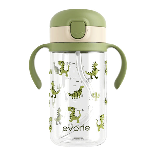 Evorie Tritan Kids Straw Water Bottle Mug 300mL, Green Dino