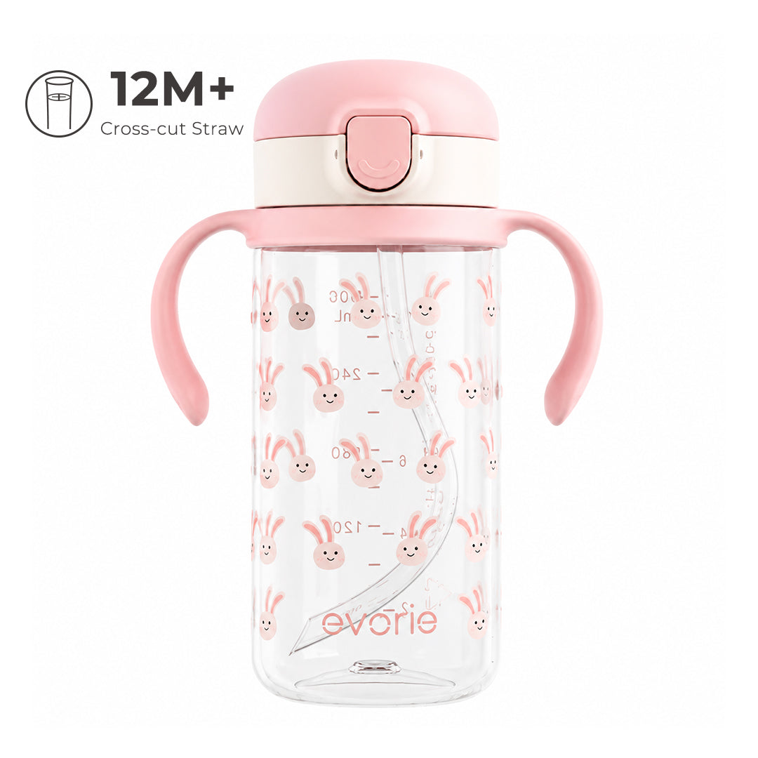 Botol Air Sedotan Anak Evorie Tritan 300mL, Merah Muda Manis