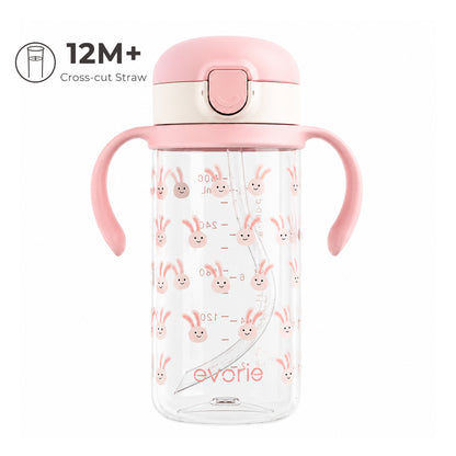 Botol Air Sedotan Anak Evorie Tritan 300mL, Merah Muda Manis