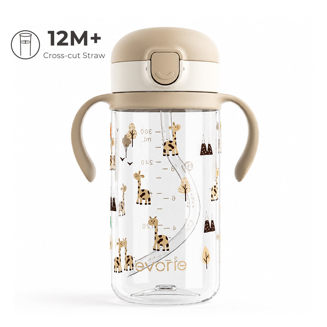 Evorie Tritan Kids Botol Air Sedotan 300ml, Jerapah