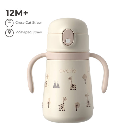 Stainless Steel Vacuum Bottle with Straw for Kids 350mL, Giraffe Grove