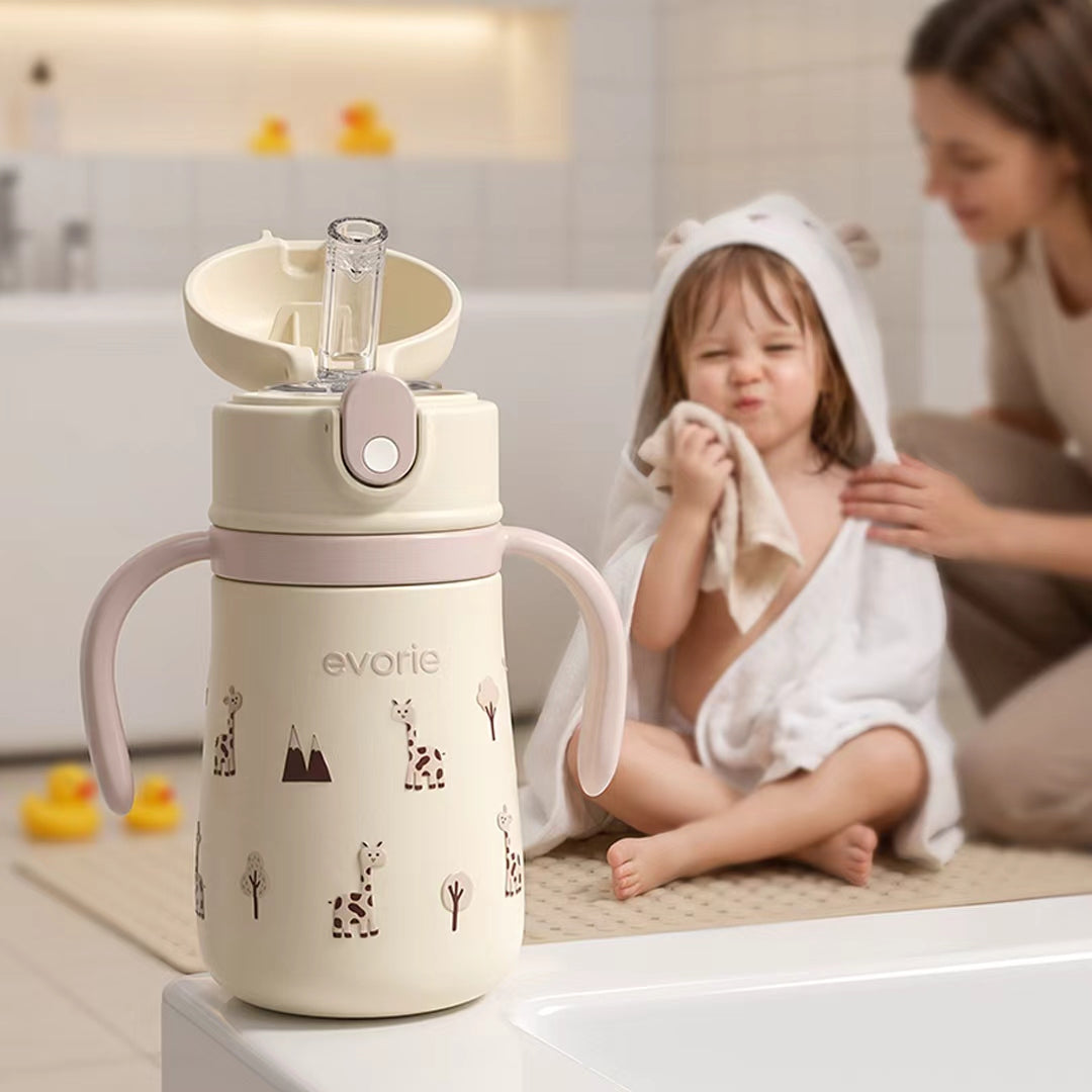 Botol Vakum Stainless Steel dengan Sedotan untuk Anak-anak 350mL, Giraffe Grove