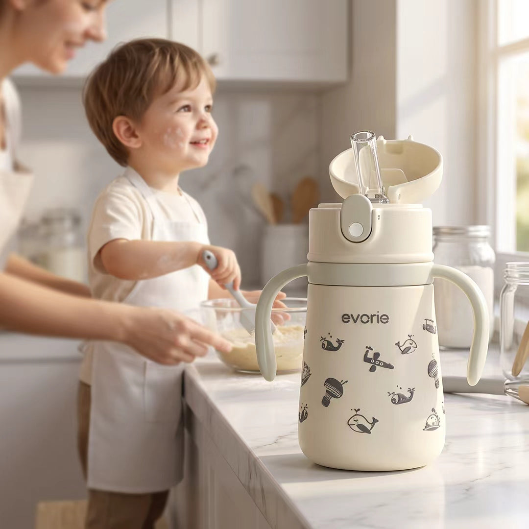Stainless Steel Vacuum Bottle with Straw for Kids 350mL, Ocean Play