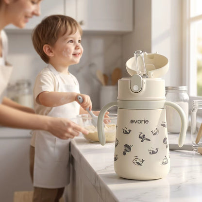 Stainless Steel Vacuum Bottle with Straw for Kids 350mL, Ocean Play