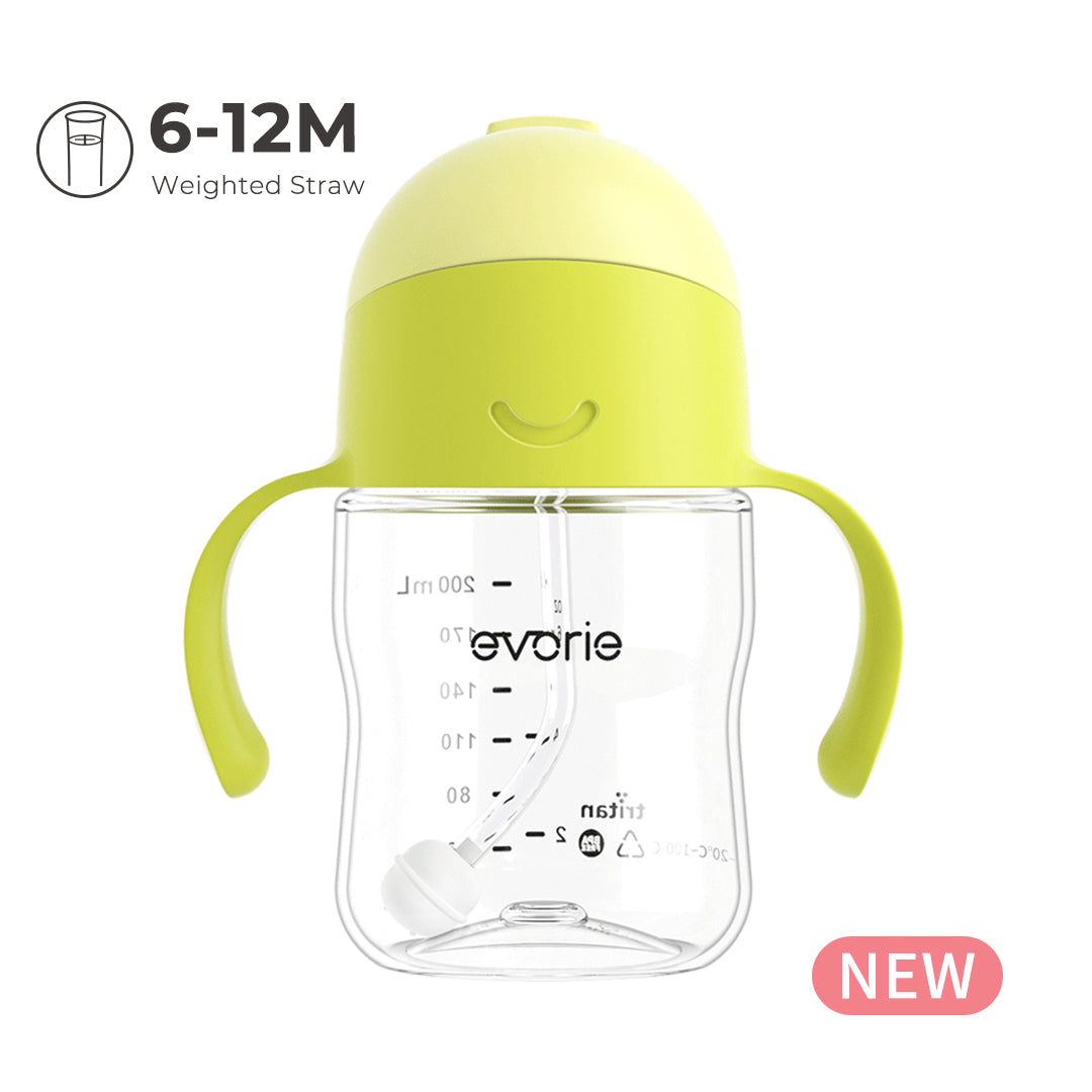 Evorie Tritan Baby 360 Straw Water Bottle Sippy Cup 200mL, Fresh Green
