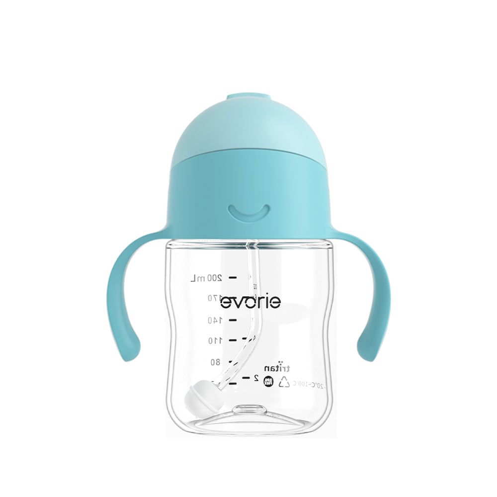 Evorie Tritan Baby 360 Straw Water Bottle Sippy Cup 200mL, Sky Blue