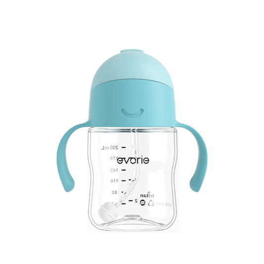 Evorie Tritan Baby 360 Straw Water Bottle Sippy Cup 200mL, Sky Blue