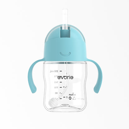 Evorie Tritan Baby 360 Straw Water Bottle Sippy Cup 200mL, Sky Blue