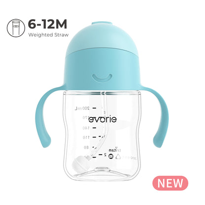 Evorie Tritan Baby 360 Straw Water Bottle Sippy Cup 200mL, Sky Blue