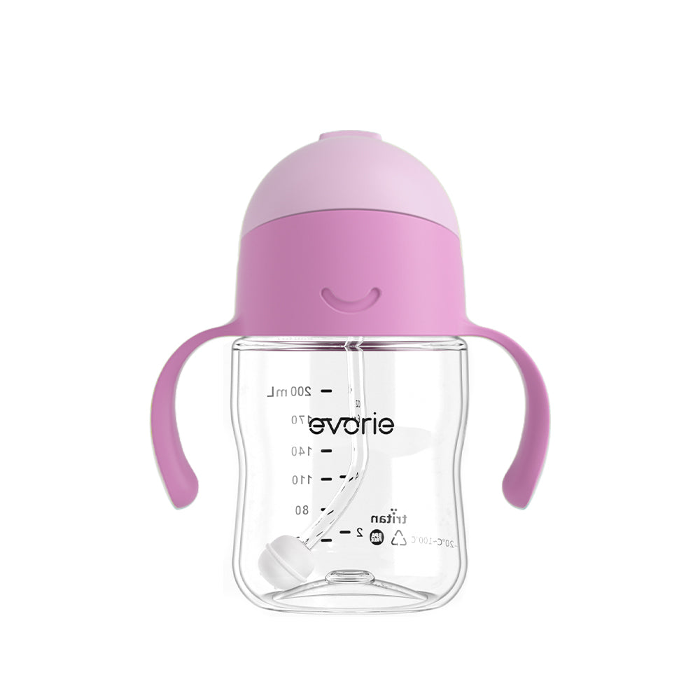 Evorie Tritan Baby 360 Straw Water Bottle Sippy Cup 200mL, Soft Lavender