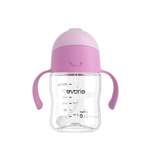Evorie Tritan Baby 360 Straw Water Bottle Sippy Cup 200mL, Soft Lavender
