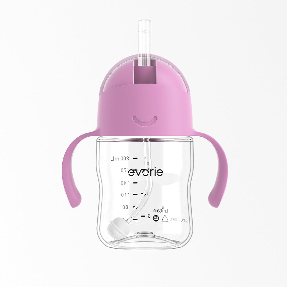 Evorie Tritan Baby 360 Straw Water Bottle Sippy Cup 200mL, Soft Lavender