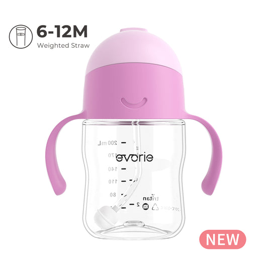 Botol Air Sedotan Bayi Tritan 360 Evorie Gelas Sippy 200mL, Lavender Lembut (BARU)