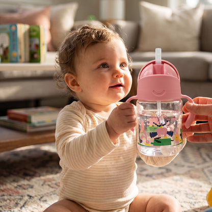 Botol Minum Sedotan Evorie Tritan Bayi 360 Gelas Sedotan 200mL, Pink Explorer