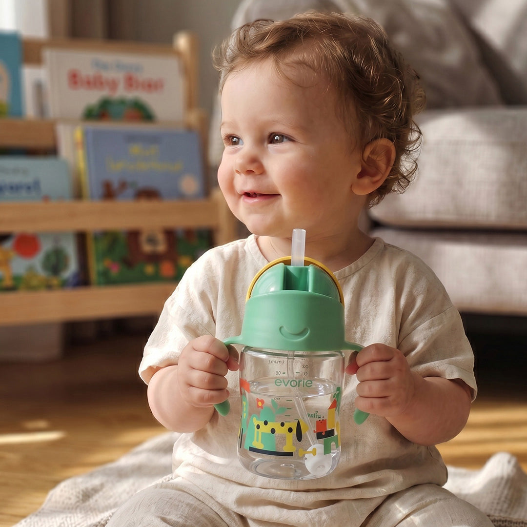 Evorie Tritan Baby 360 Straw Water Bottle Sippy Cup 200mL, Green Explorer