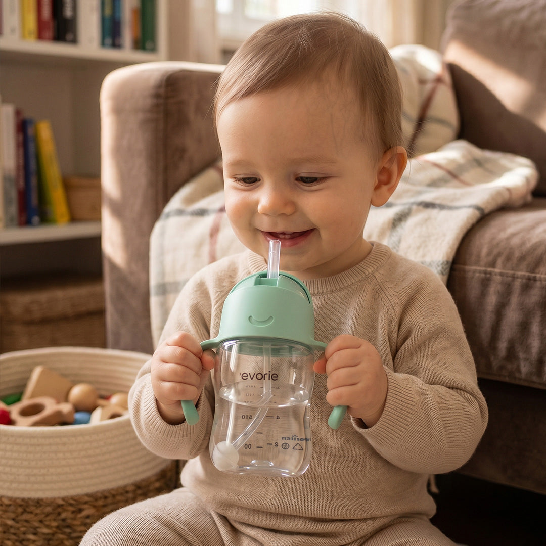 Evorie Tritan Baby 360 Straw Water Bottle Sippy Cup 200mL, Mint