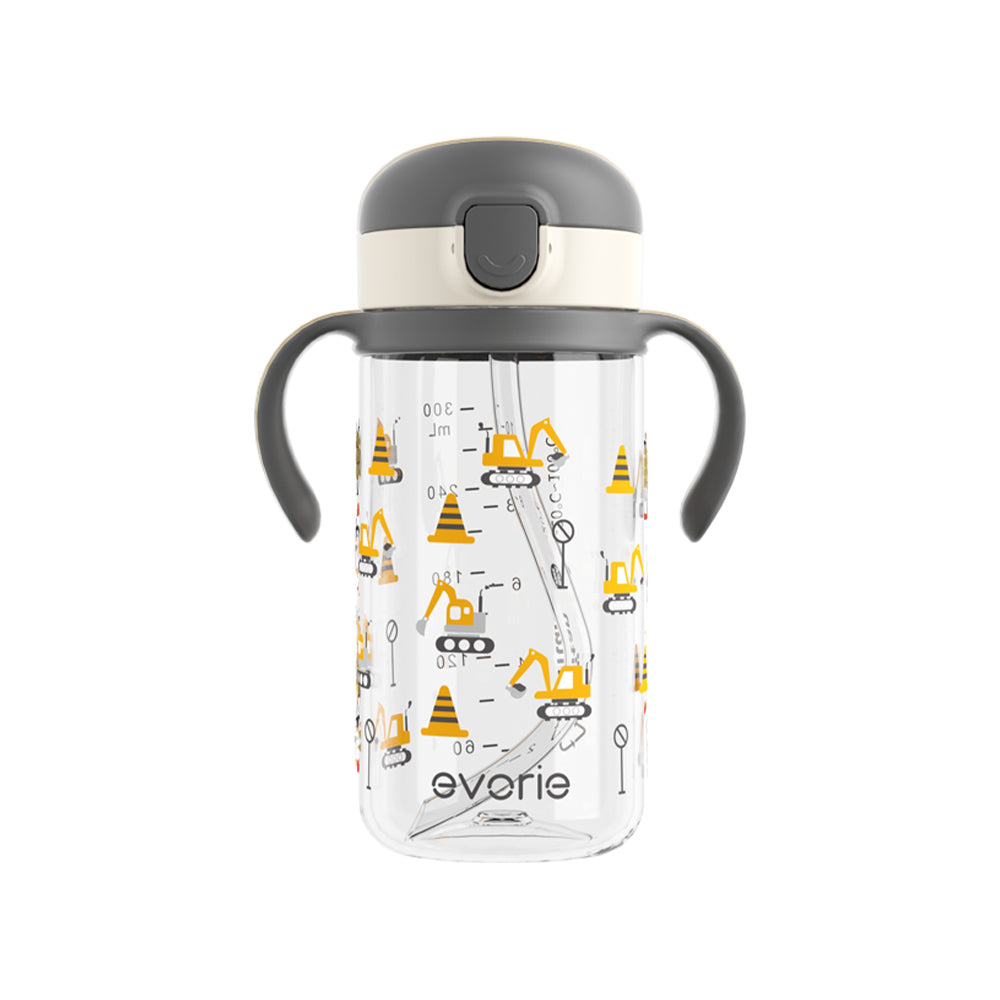 Botol Air Sedotan Anak Evorie Tritan 300mL, Construction Crew (BARU)