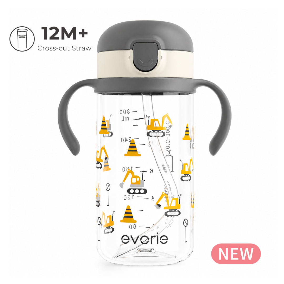 Botol Air Sedotan Anak Evorie Tritan 300mL, Construction Crew (BARU)
