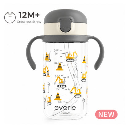 Botol Air Sedotan Anak Evorie Tritan 300mL, Construction Crew (BARU)