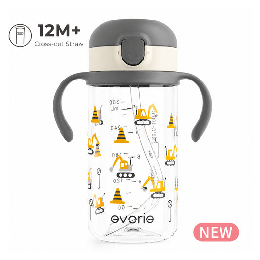 Botol Air Sedotan Anak Evorie Tritan 300mL, Construction Crew (BARU)