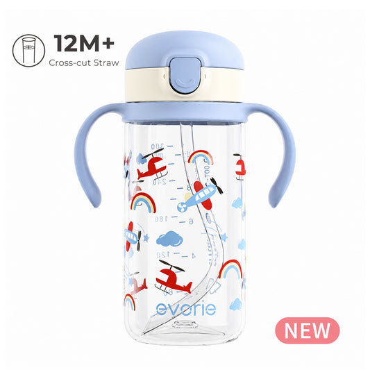Evorie Tritan Kids Botol Minum Sedotan 300ml, Cloud Pilot (BARU)