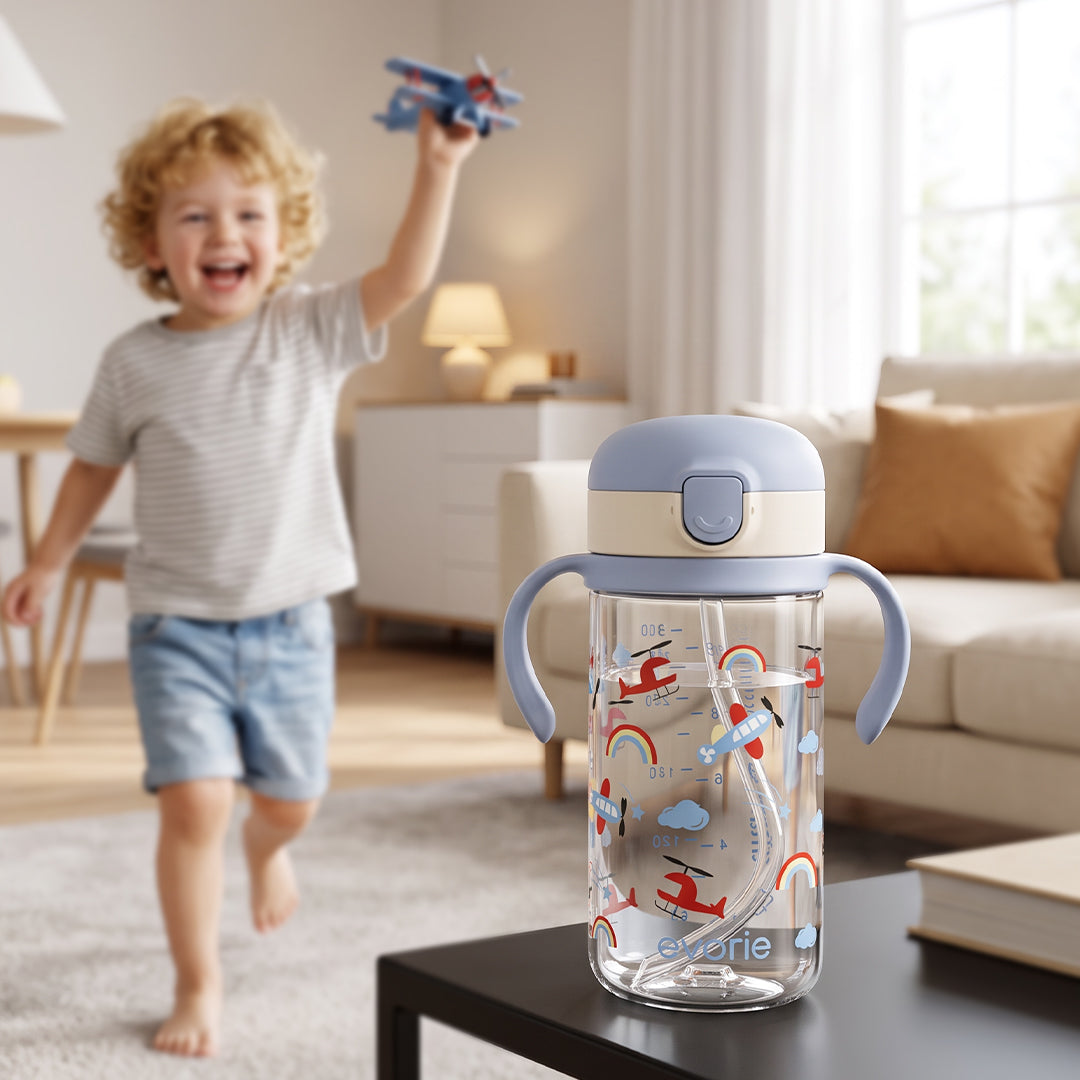 Evorie Tritan Kids Botol Minum Sedotan 300ml, Cloud Pilot (BARU)