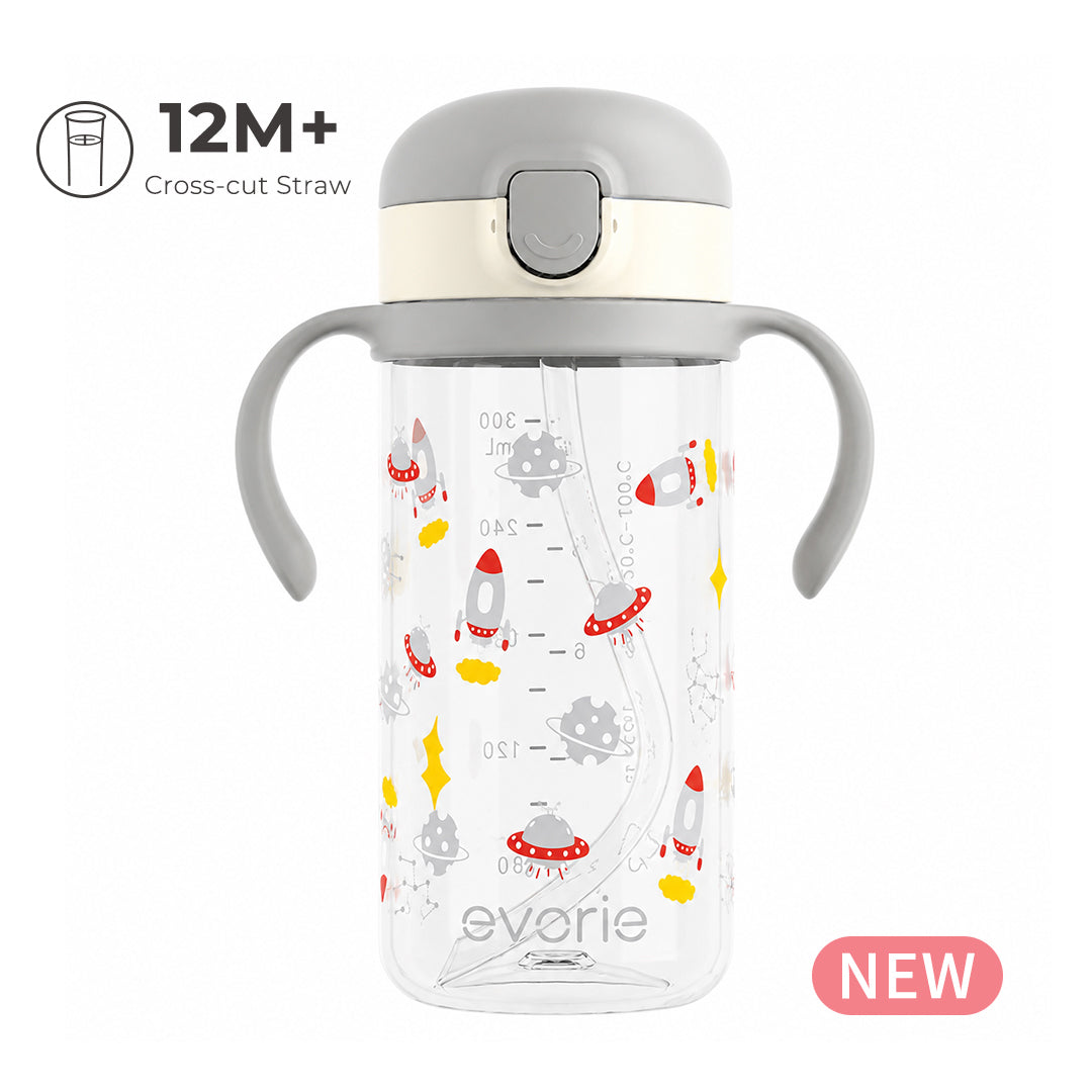 Evorie Bình nước ống hút Tritan cho bé Evorie 300mL, Construction Crew (NEW)
