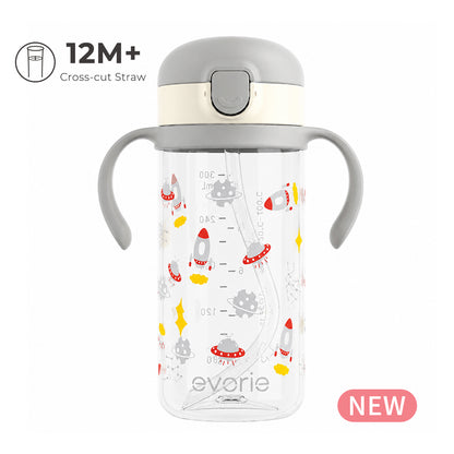 Evorie Bình nước ống hút Tritan cho bé Evorie 300mL, Construction Crew (NEW)
