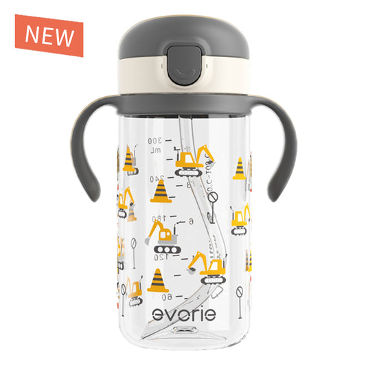 Evorie Tritan Kids Straw Water Bottle Mug 300mL, Construction Crew