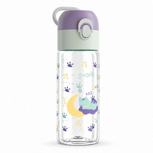 Evorie Tritan Kids Drinking Spout Water Bottle 500mL, Sleepy Cat