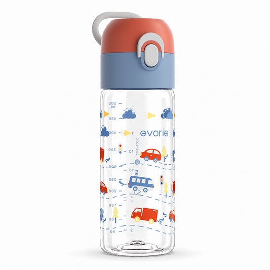 Evorie Tritan Kids Drinking Spout Water Bottle 500mL, Happy Driver