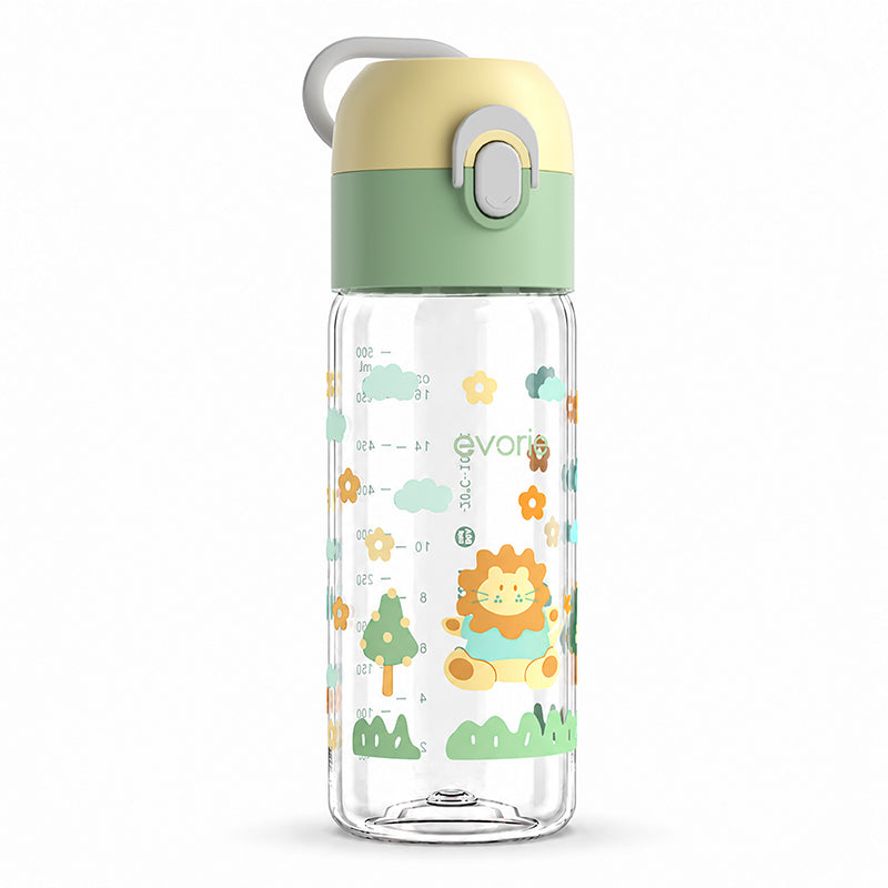 Evorie Tritan Kids Drinking Spout Water Bottle 500mL, Jungle Lion