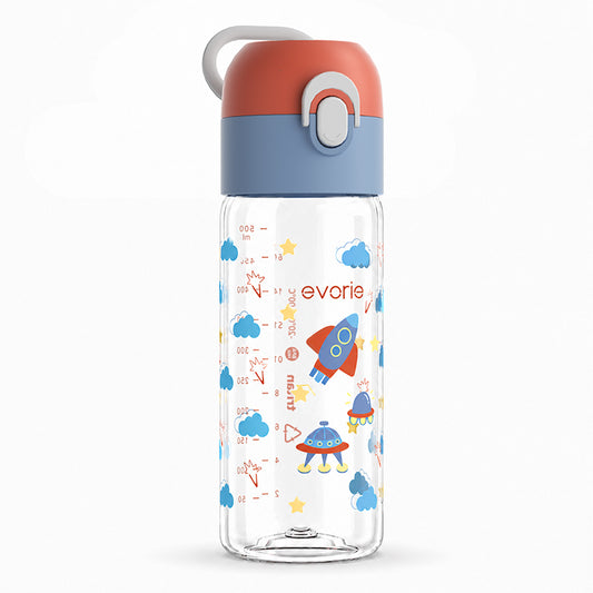 Evorie Tritan Kids Drinking Spout Water Bottle 500mL, Rocket Explorer