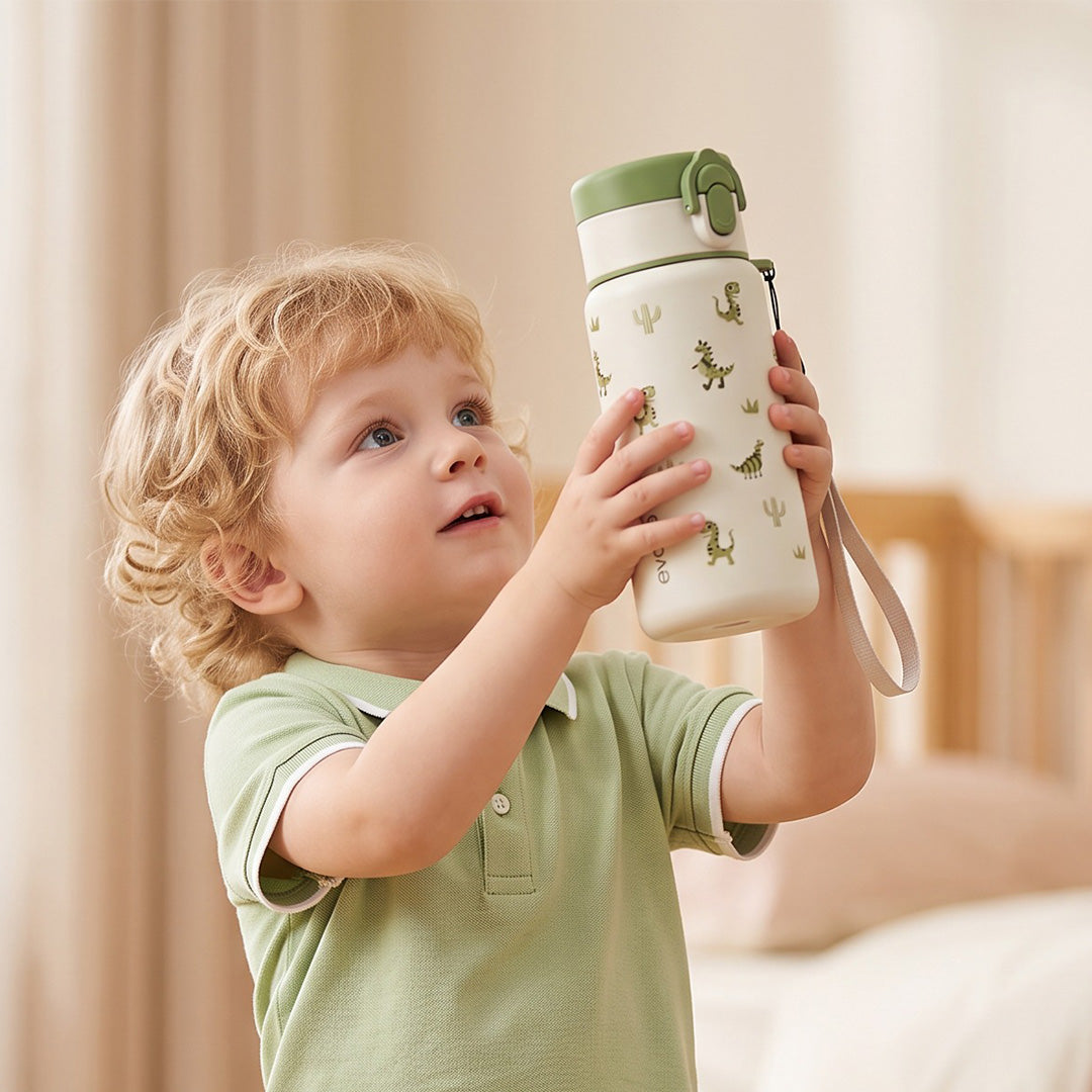 Stainless Steel Vacuum Bottle 380mL, Green Dino