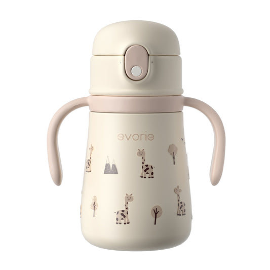 Stainless Steel Vacuum Bottle with Straw for Kids 350mL, Giraffe Grove