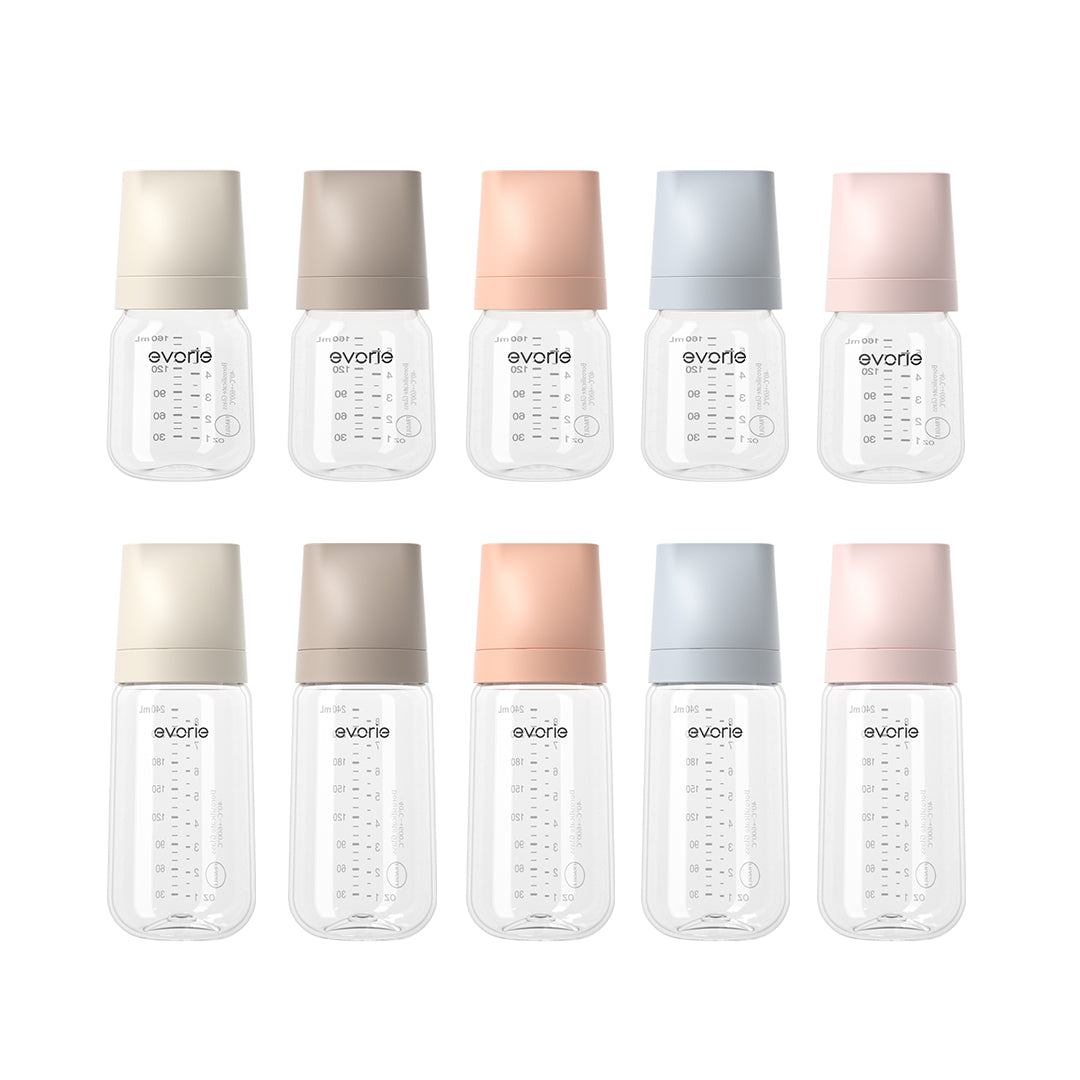 Evorie Glass Wide-neck Baby Milk Feeding Bottle 240mL/8oz - Smoke Peach