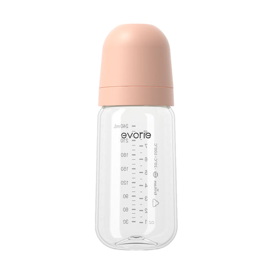 Evorie Tritan Wide-neck Baby Milk Feeding Bottle 240mL/8oz - Smoke Peach