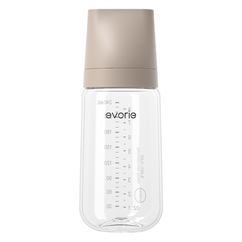 Evorie Botol Susu Bayi Kaca Leher Lebar 240mL/8oz - Cokelat Susu Teh