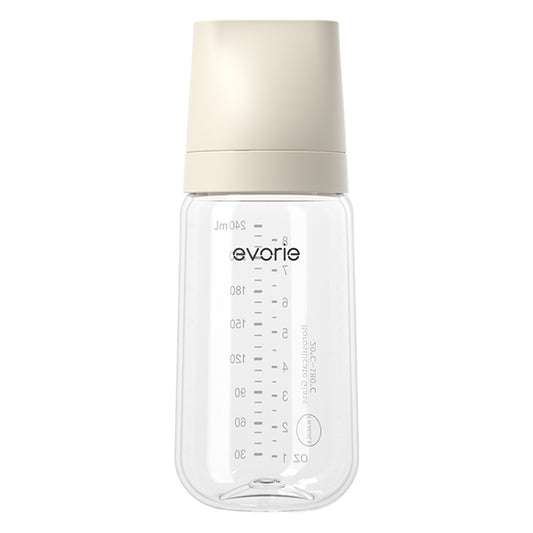 Evorie Glass Wide-neck Baby Milk Feeding Bottle 240mL/8oz - Creamy Apr