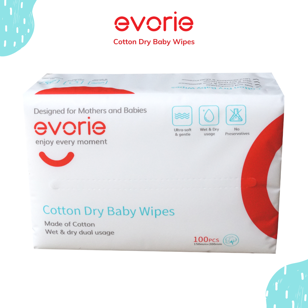Evorie Premium Cotton Dry Baby Wipes (100 Sheets/pack)