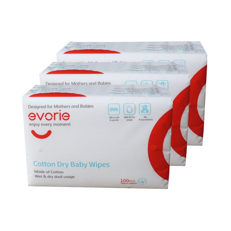 Evorie Premium Cotton Dry Baby Wipe (100 wipes/pack)
